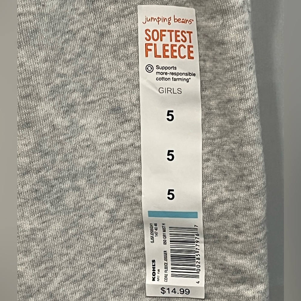 NWT Girls Jumping Bean Fleece Lined Grey Drawstring Joggers - Size 5 - Picture 8 of 8